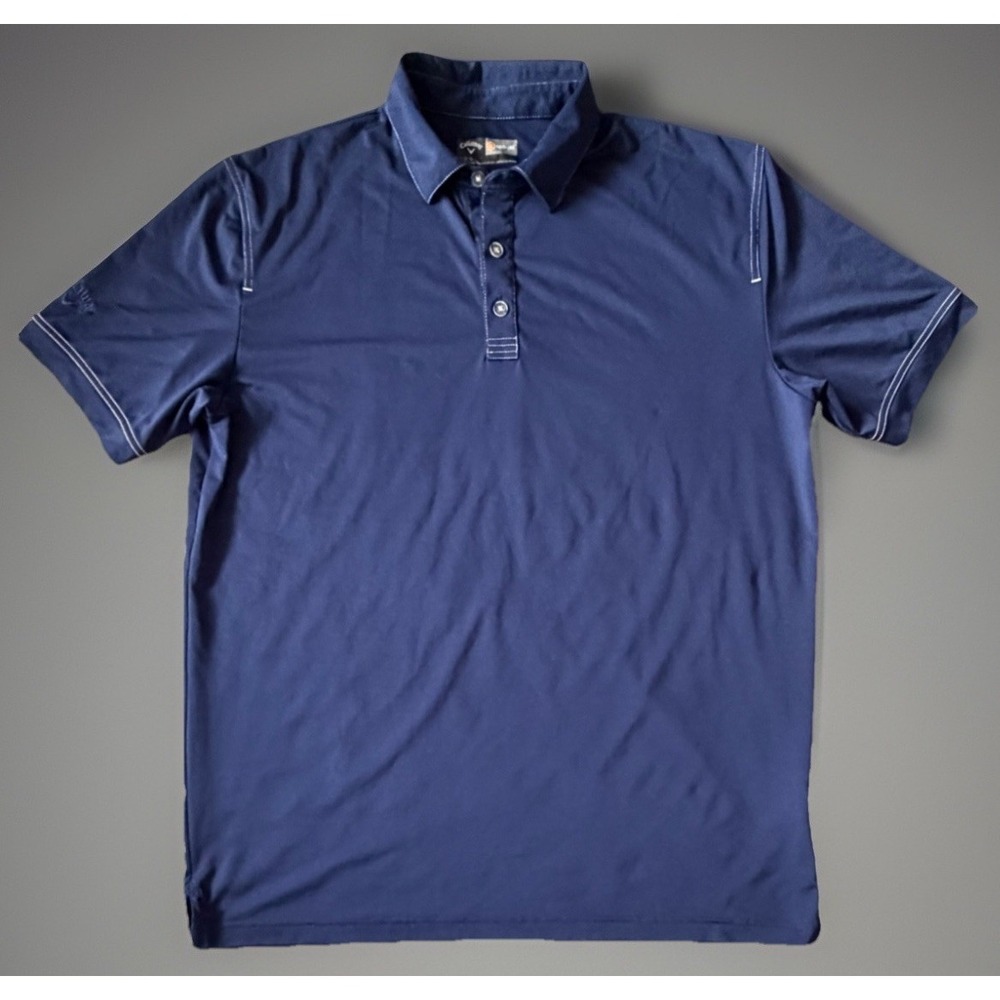 Callaway Golf Opti Dri Short Sleeve Polo Shirt Activewear Blue V Logo Large JBHS